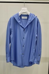 OVERCOAT Dropped Shoulder Top With Hood In Wool Shirting SKYBLUE

