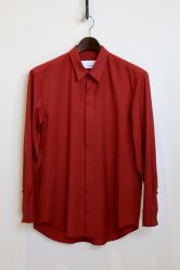 OVERCOAT Dropped Shoulder Top With Shirt Collar in Wool Shirting BURGUNDY
