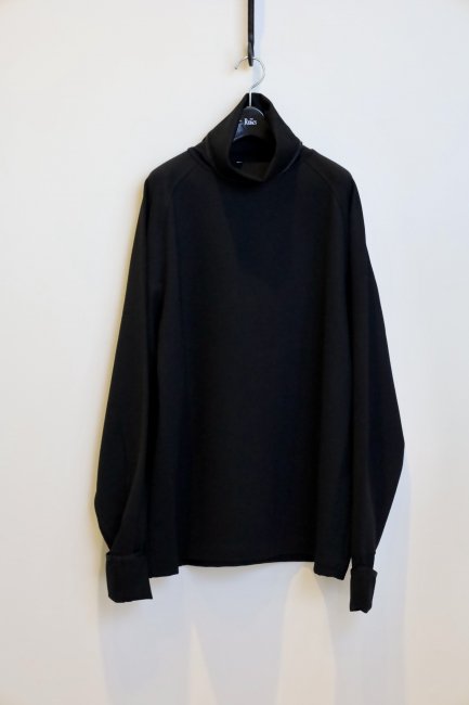 THE RERACS Viscose/Naylon Stretch Ponte Turtleneck Long Sleeve T-Shirt  BLACK×BLACK - Ambiance