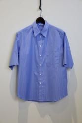 AURALEE Suvin High Count Cloth Stripe Half Sleeved Shirt BLUE STRIPE