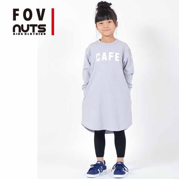 Fov フォブ 子供服 お値打ちワンピース Cafe プリント裏毛ワンピースブルーグレー ブランド子供服 ベビー服のnuts Kids Clothing ナッツキッズクローズ