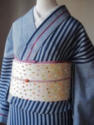 遠州縞 ネイビーストライプ片身がわり