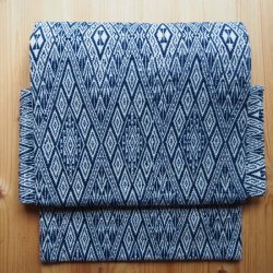 二部式帯・手紡ぎ手織り草木染め　紋織　藍
