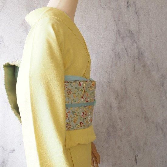 フルセットポリ袷着物 | 檸檬色×葡萄花唐草 - 誰でも簡単！自分で着
