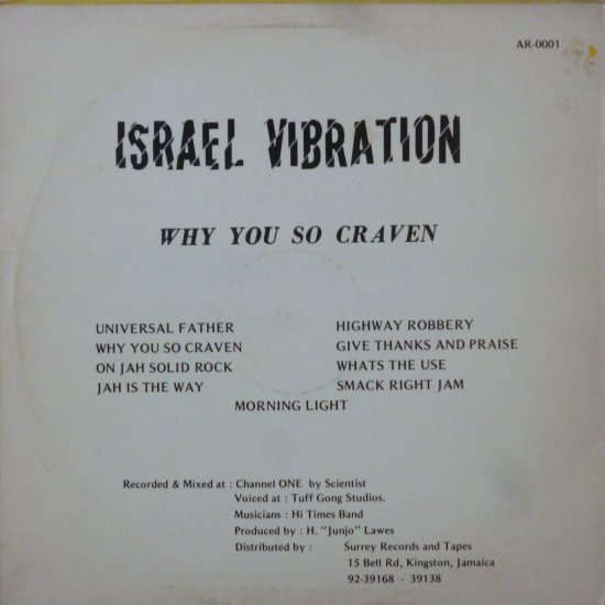 WHY YOU SO CRAVEN / ISRAEL VIBRATION - STAMINA RECORDS / VINTAGE REGGAE  RECORD SHOP