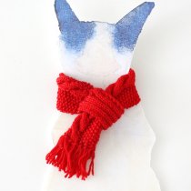 手編みの猫用マフラー（赤）S-Mサイズ