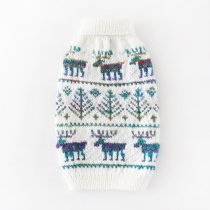 手編みの猫用セーター　トナカイ（グリーン系ミックス）