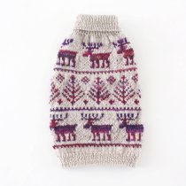 手編みの猫用セーター　トナカイ（ベージュ×パープル系ミックス）