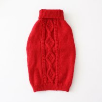 手編みの猫用セーター　アラン模様（赤）