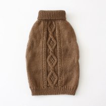 手編みの猫用セーター　アラン模様（ブラウン）