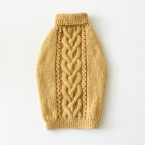 手編みの猫用セーター　アラン模様（マスタード）