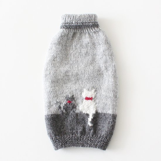 手編みの猫用セーター CATS（グレー×ライトグレー） - 猫の首輪専門店