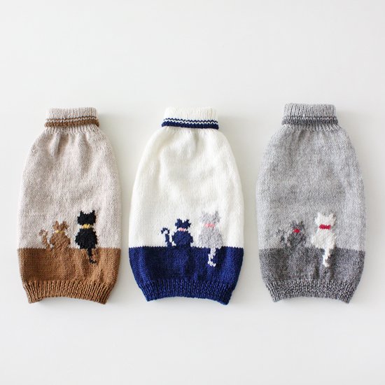 手編みの猫用セーター CATS（グレー×ライトグレー） - 猫の首輪専門店