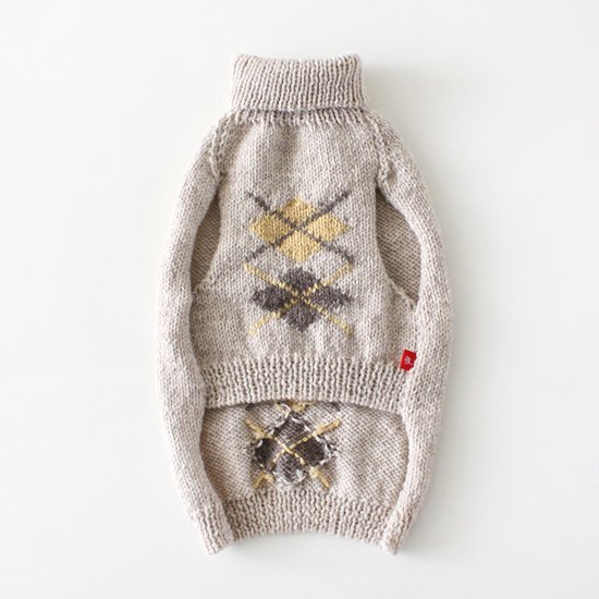 手編みの猫用セーター アーガイル（ベージュ） - 猫の首輪専門店CONOHA 