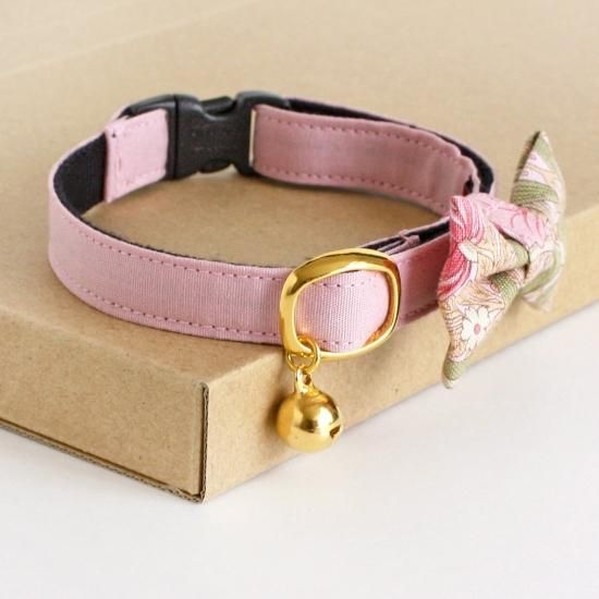 リボン付き猫首輪【ピンク×PINPERNELピンク】｜猫の首輪専門店CONOHA