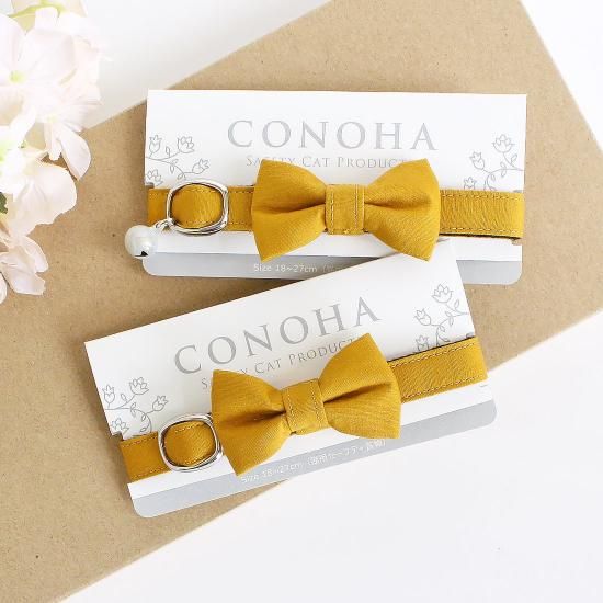リボン付き猫首輪【マスタード】（シルバーバックル） - 猫の首輪専門