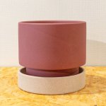 円柱鉢（受け皿セット）　ボルドー