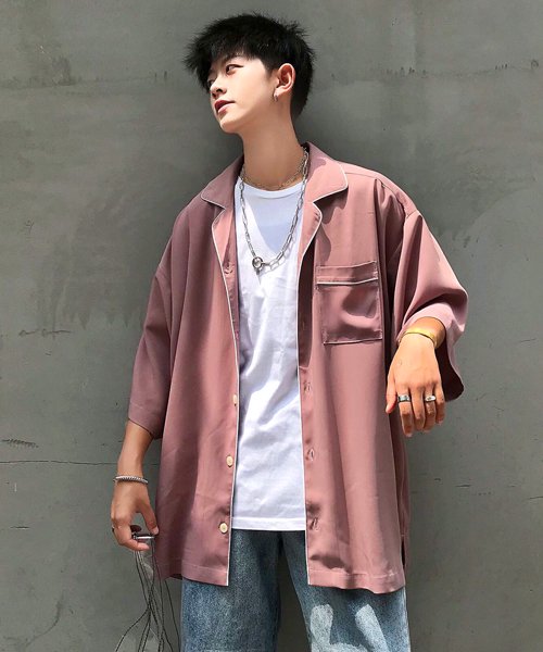 【neos/ネオス】ルーズシルエット ポリパイピング パジャマシャツ_SPADE 韓国 服