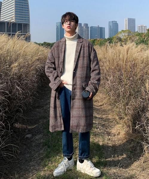 新品未使用グレーシャギーオーバーコート neos /ネオス】オーバーシルエット 先染め シャギー チェック