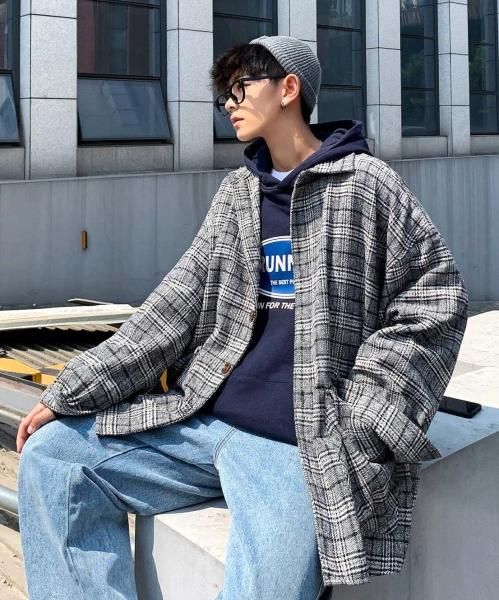 Neos ネオス ルーズシルエット バルーンスリーブ チェック シャツ コート メンズファッション Spade Neos ネオス ルーズシルエット バルーンスリーブ チェック シャツ コート メンズファッション Spade