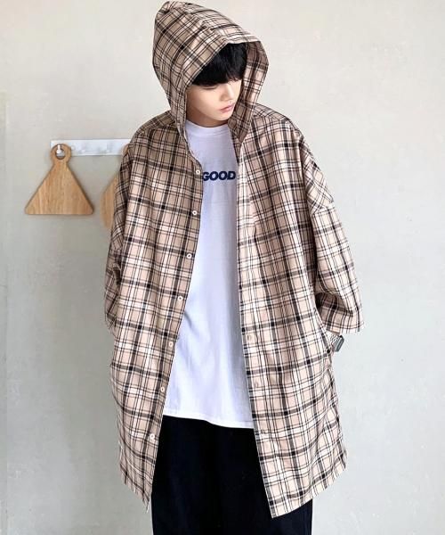 Neos Sellect Design ビッグシルエット タータンチェック ハーフスリーブ シャツ パーカー メンズファッション Spade Neos Sellect Design ビッグシルエット タータンチェック ハーフスリーブ シャツ パーカー メンズファッション Spade