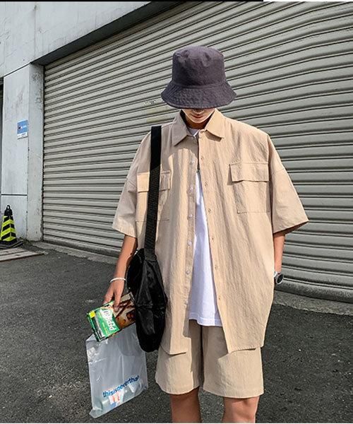 3color セットアップ ルーズ シャツ ショートパンツ GRL（グレイル）の「ガーゼワッシャールーズシャツXショート