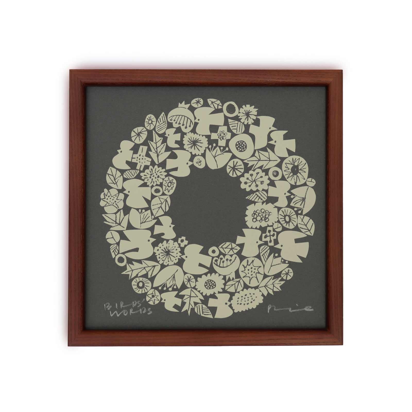 シルクスクリーン 20CM WREATH（クリーム／ミストグリーン）／BIRDS