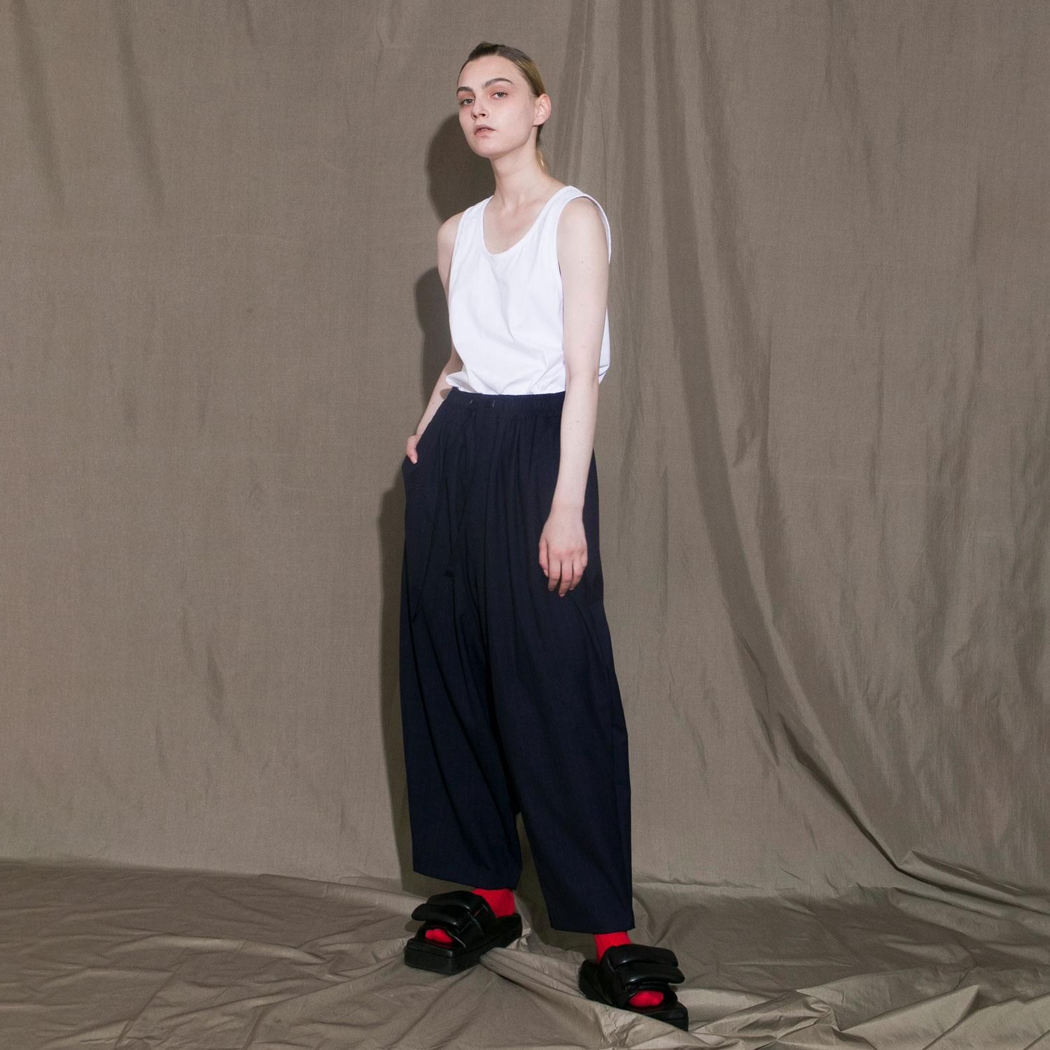 my beautiful landlet】 tropical wool pin stripe mix back warp pants-