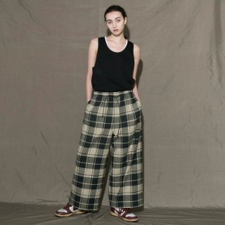 my beautiful landlet<br>HEATHER MIX CHECKED COTTON WIDE EASY PANTS