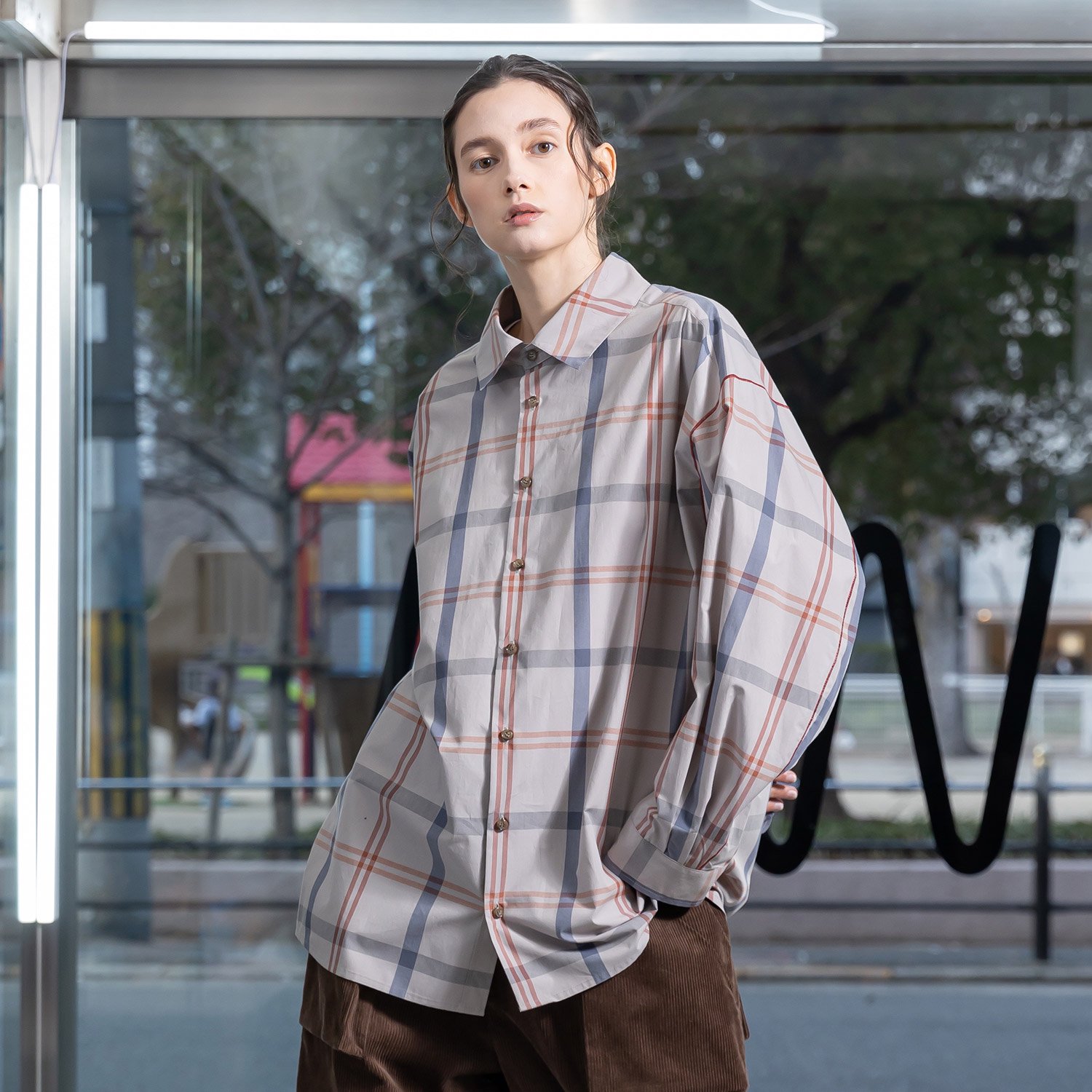 VOAAOV】Soft Seamer Oversize Check Shirt-