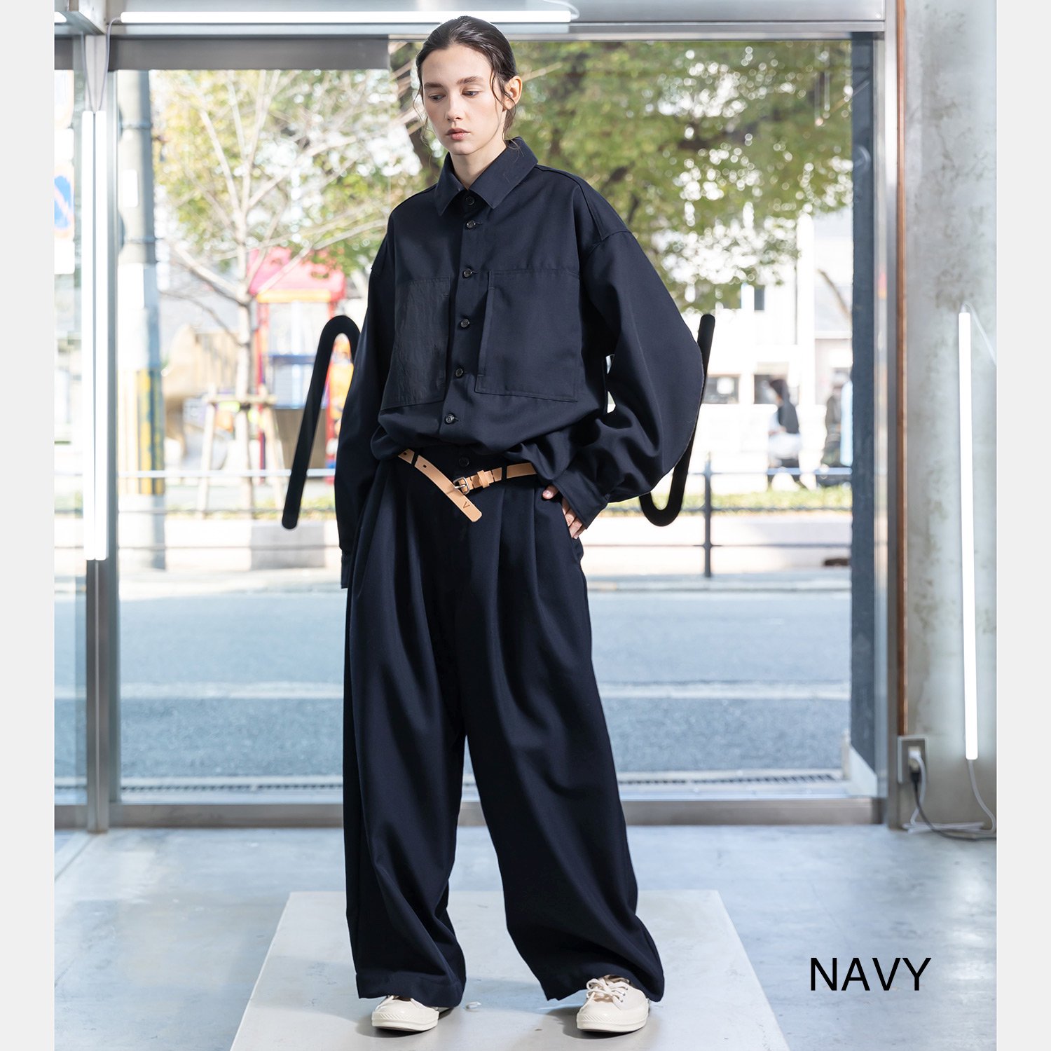 VOAAOV BISHU WOOL ONI SURGE Tuck Wide Pants