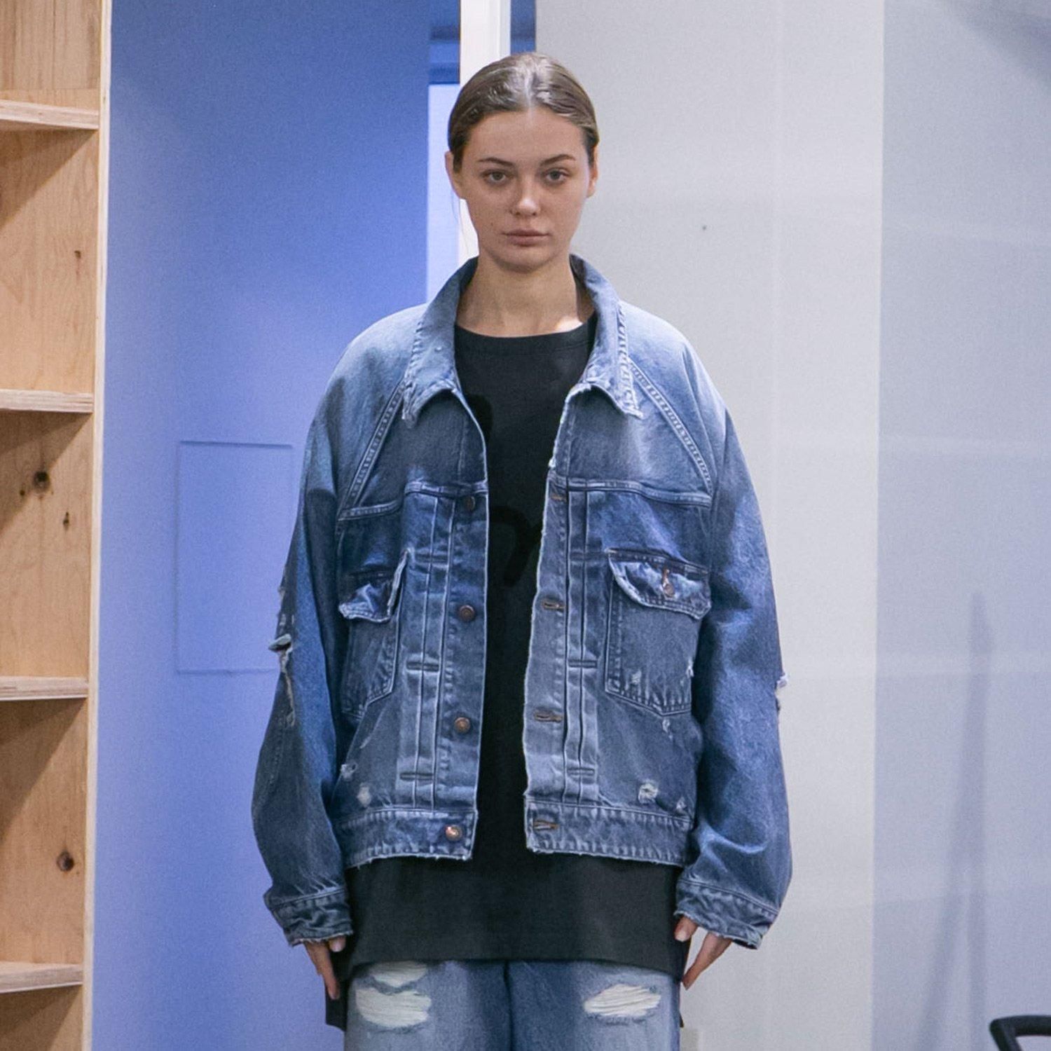 ジャケット・アウター my beautiful landlet / denim blouson my beautiful landlet】 RIPPED DENIM RAGLAN BIG JACKET