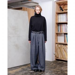 VOAAOV<br>WOOL LINEN HERRING BONE Tuck Wide Pants