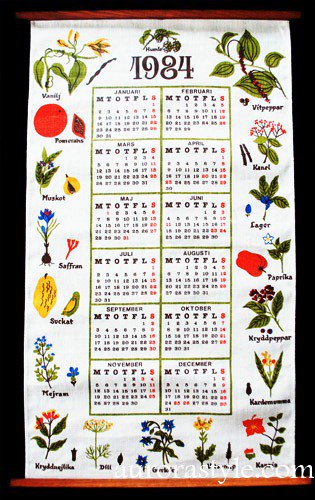 カレンダータペストリー 1984年 スパイス植物 北欧ファブリックの店 オーロラスタイル