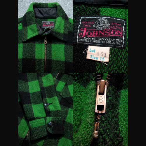 古着 Johnson Woolen Millsウールジャケット・ジョンソン緑×黒 Mサイズ