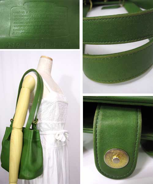 オールドコーチCOACHレザーショルダーバック 緑 80～90年代 - 古着 通販メンズ・レディースの古着屋Chum
