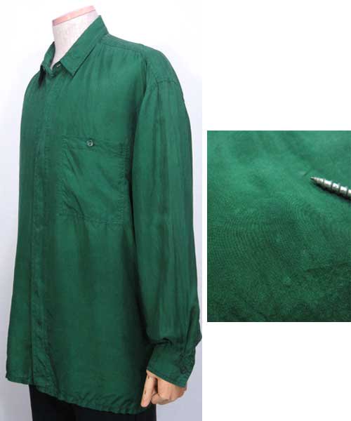 WASHERSシルクシャツ 緑 （８０年代） XLサイズ - 古着 通販メンズ 