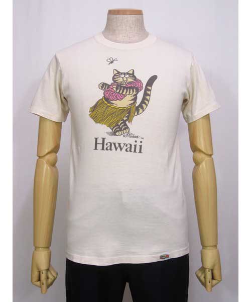 古着クレイジーシャツ猫クリバンキャットプリントTシャツ（染み込み