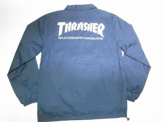 THRASHER スラッシャー MAGロゴ バックプリントナイロンコーチジャケット 紺x白 ネイビー - JONNY BEE ONLINE STORE