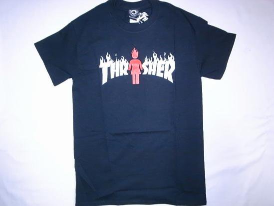 US限定！THRASHER スラッシャー x GIRL ガール コラボ ロゴ Tシャツ 黒