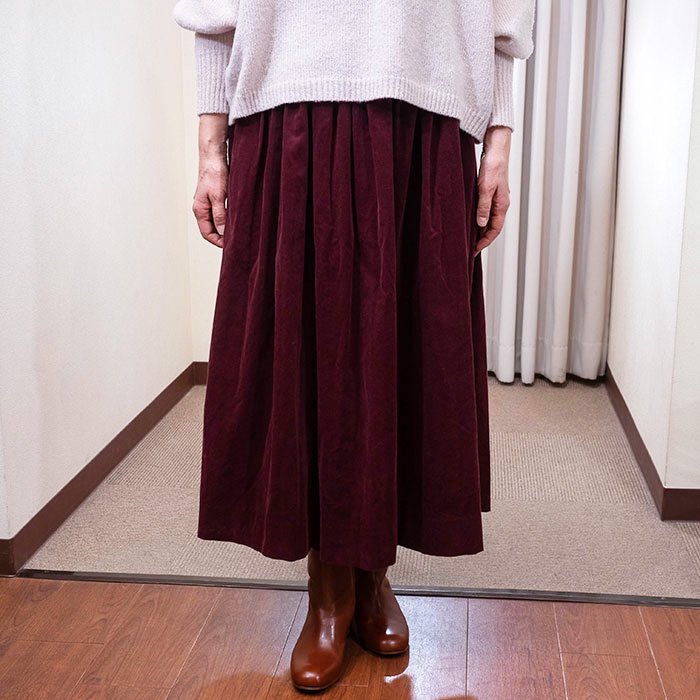 Homspun[ホームスパン]シャツコールギャザースカート#ワイン- ミナ