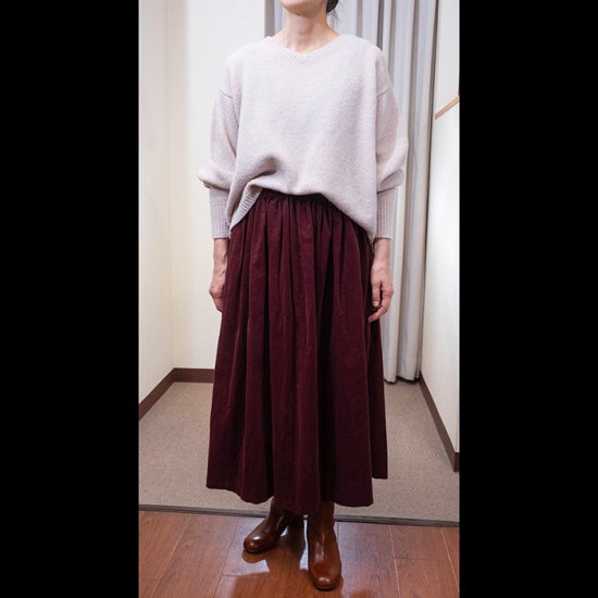 Homspun[ホームスパン]シャツコールギャザースカート#ワイン- ミナ 