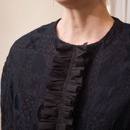 Antipast(アンティパスト) 刺繍ジャケットブラウス #ブラック/ネイビー- ミナペルホネン・ショセはlin-style.com