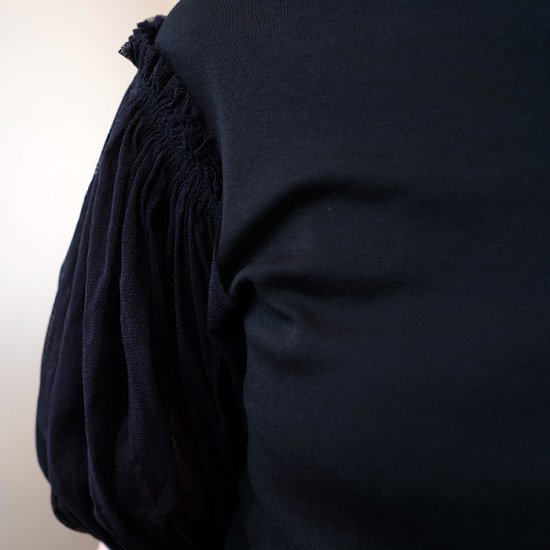 Antipast(アンティパスト) メッシュパフスリーブコットン天竺Tシャツ #ブラック- ミナペルホネン・ショセはlin-style.com