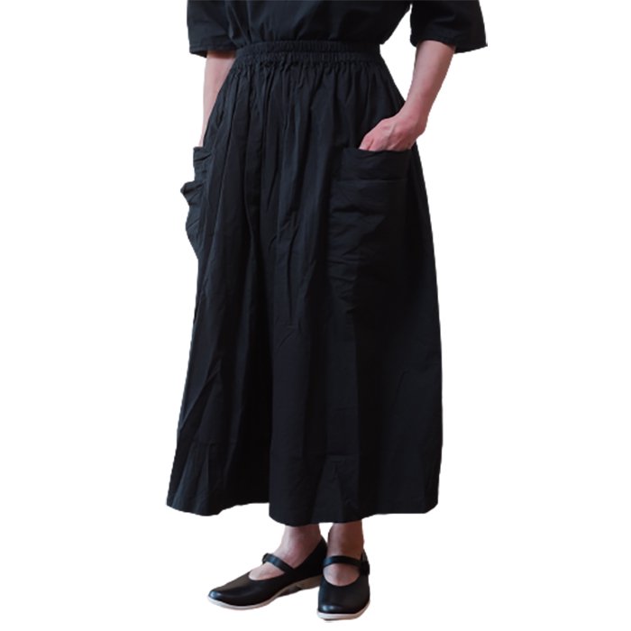Homspun バルキーシーチング ダブルポケットギャザースカート#ブラック