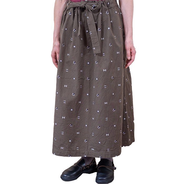 Homspun[ホームスパン]カットジャガード バックギャザースカート#カーキ - リントータルファッションプレイス　lin-style.com