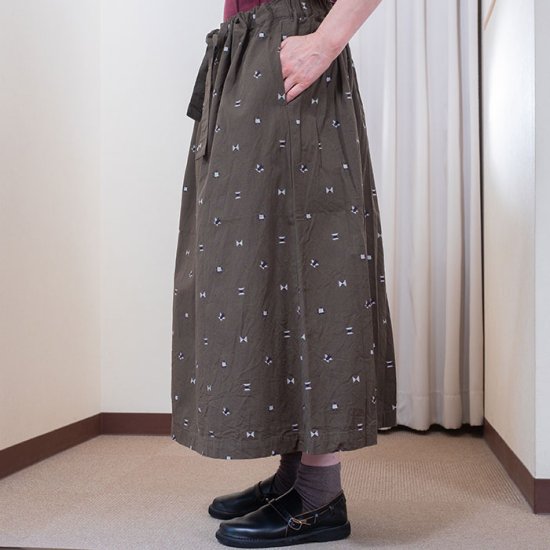 Homspun[ホームスパン]カットジャガード バックギャザースカート#カーキ - リントータルファッションプレイス　lin-style.com