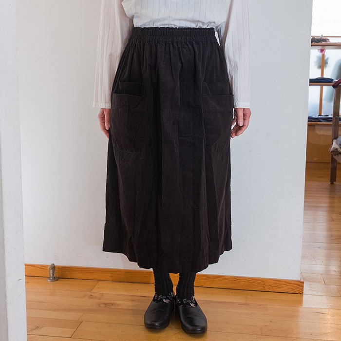 Homspun[ホームスパン]シャツコールギャザースカート#ワイン