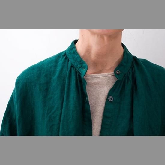 【極美品】Honnete⭐️アイリッシュリネン ノーカラーワンピース　カーキ 極美品】Honnete⭐️アイリッシュリネン ノーカラーワンピース