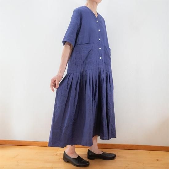 レビュー高評価の商品!の商品をすべて homspun[ホームスパン] タックワンピース Vネック リネンバイオ ワンピース